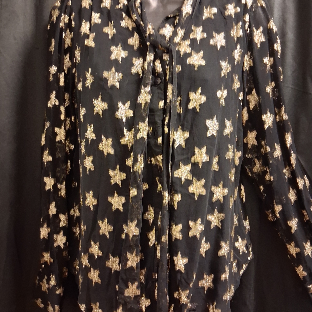 Ultra Pink Black Blouse with Gold Glittery Star Pattern